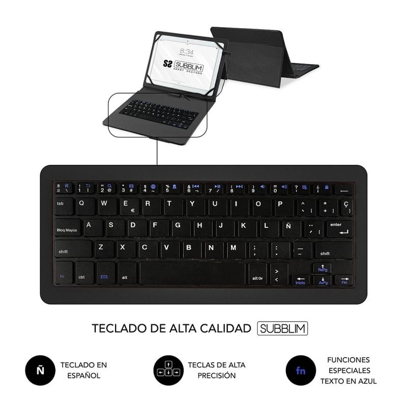 Funda con teclado subblim keytab pro usb para tablets de 10.1-11/ negra - Imagen 4
