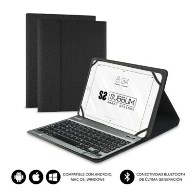 Funda con teclado subblim keytab pro bluetooth para tablets de 10.1-10.8/ negra