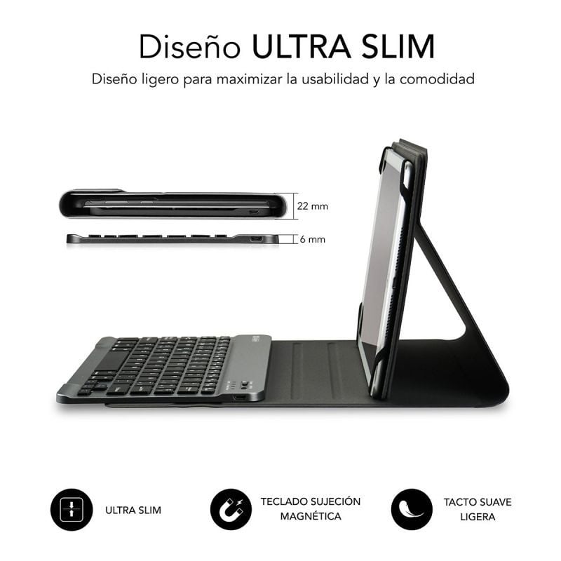 Funda con teclado subblim keytab pro bluetooth para tablets de 9.6-10.8/ gris - Imagen 2
