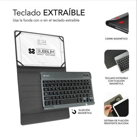 Funda con teclado subblim keytab pro bluetooth para tablets de 9.6-10.8/ gris - Imagen 8