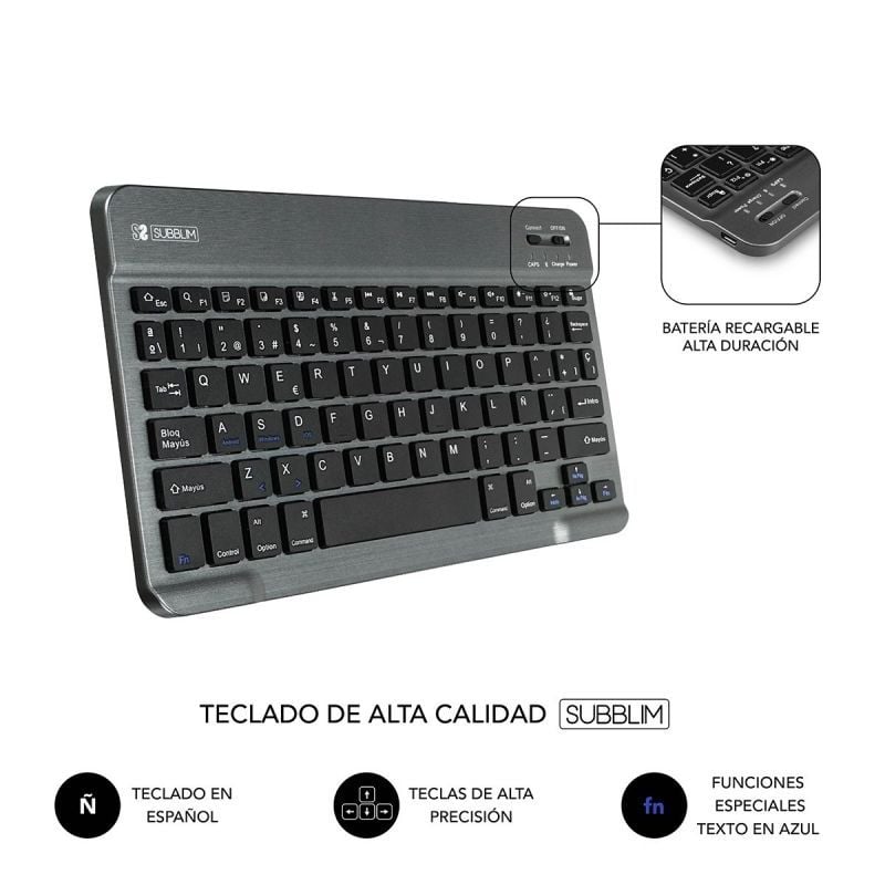 Funda con teclado subblim keytab pro bluetooth para tablets de 9.6-10.8/ gris - Imagen 5