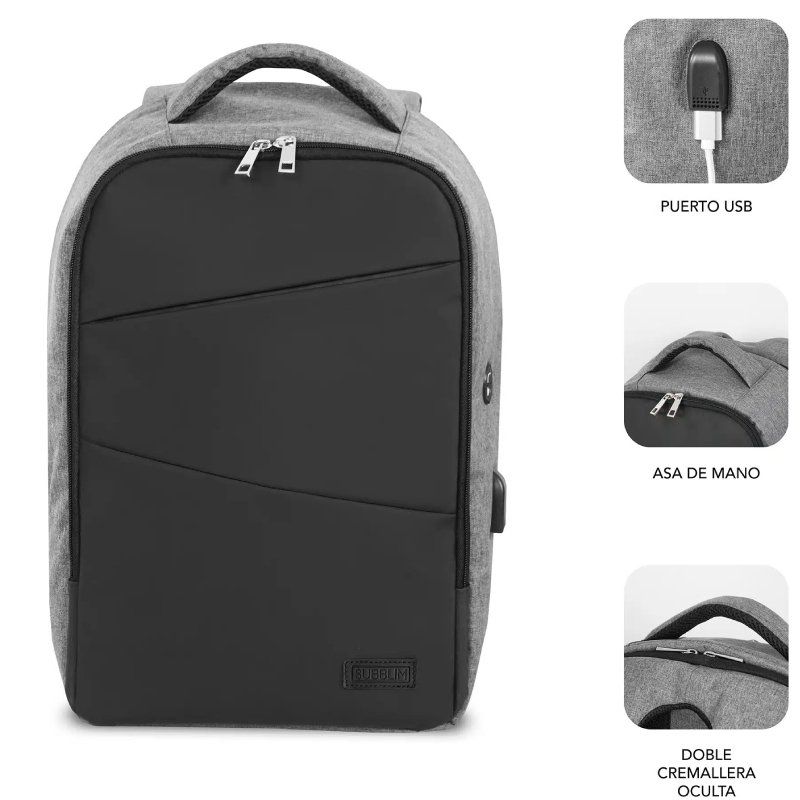 Mochila subblim secure v2 ap para portátiles hasta 15.6/ puerto usb/ antirrobo/ gris - Imagen 2