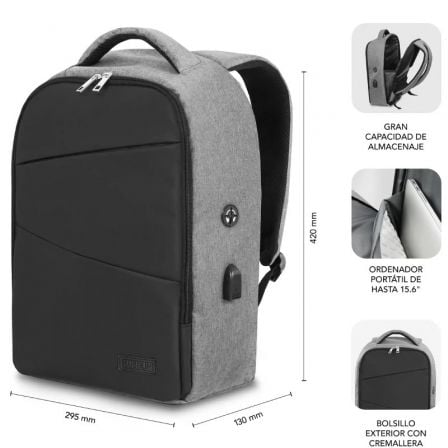 Mochila subblim secure v2 ap para portátiles hasta 15.6/ puerto usb/ antirrobo/ gris - Imagen 8