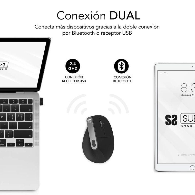 Ratón ergonómico inalámbrico subblim nature vertical ergo dual battery/ batería recargable/ hasta 4000 dpi/ negro - Imagen 2