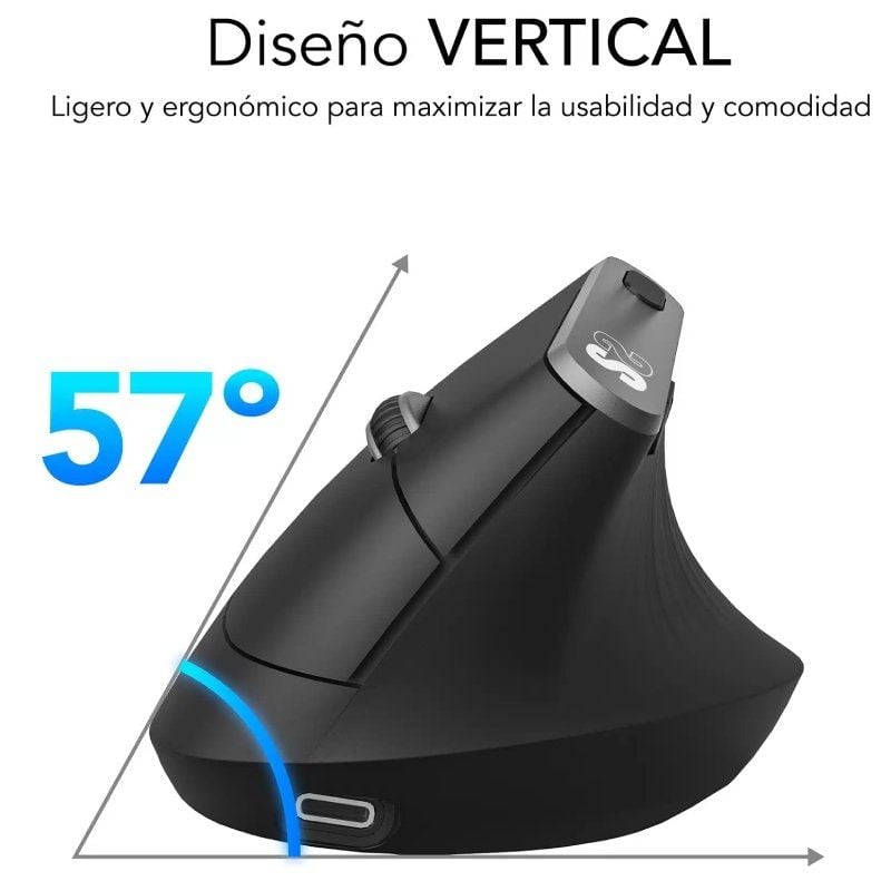 Ratón ergonómico inalámbrico subblim nature vertical ergo dual battery/ batería recargable/ hasta 4000 dpi/ negro - Imagen 3