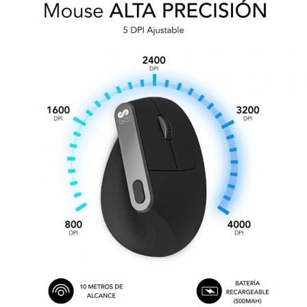 Ratón ergonómico inalámbrico subblim nature vertical ergo dual battery/ batería recargable/ hasta 4000 dpi/ negro - Imagen 8