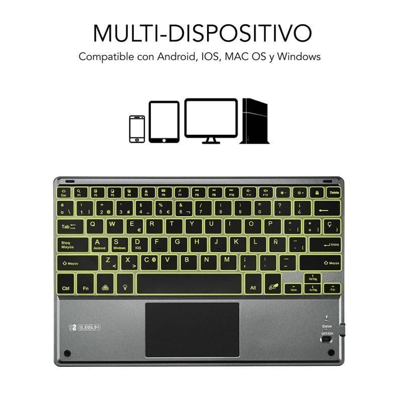 Teclado compacto inalámbrico subblim touchpad smart blacklit/ gris - Imagen 2