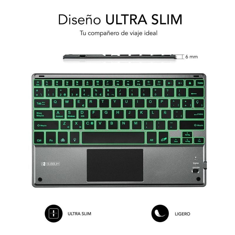 Teclado compacto inalámbrico subblim touchpad smart blacklit/ gris - Imagen 3