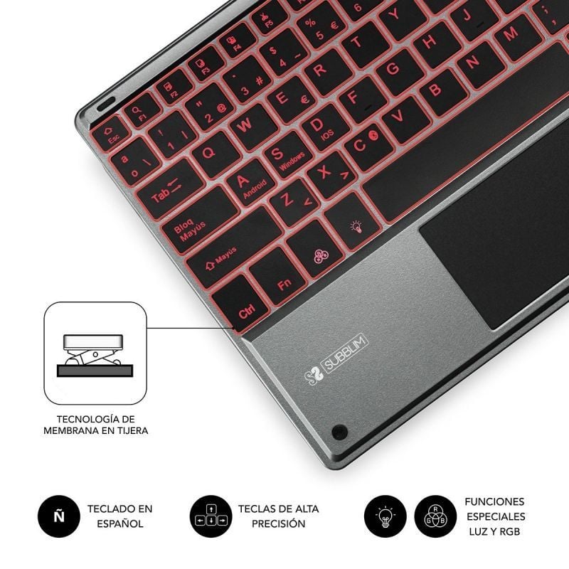 Teclado compacto inalámbrico subblim touchpad smart blacklit/ gris - Imagen 4