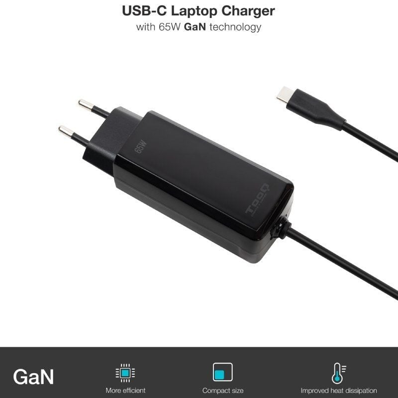 Cargador de portátil gan tooq tqlc-usbcgan65pd-c usb tipo-c - Imagen 3