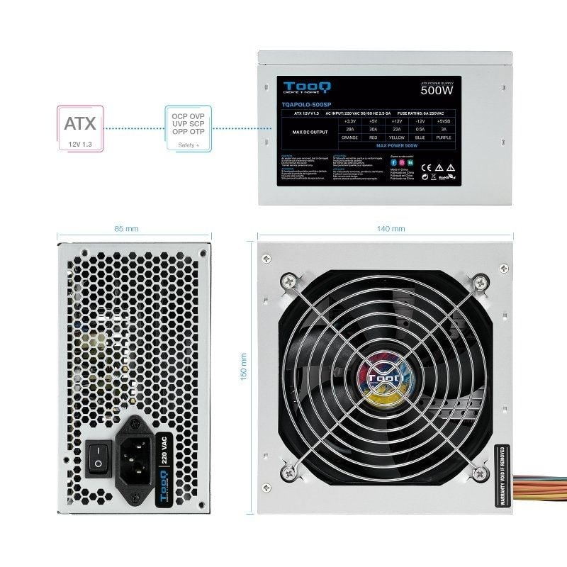 Fuente de alimentación tooq tqapolo-500sp/ 500w/ ventilador - Imagen 4