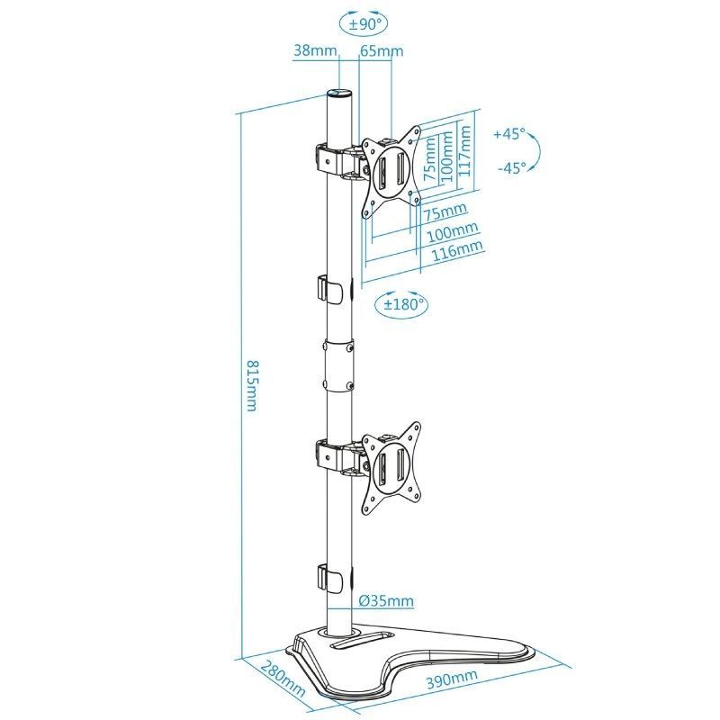 Soporte de sobremesa para 2 monitores tooq db1703tnv-b/ giratorio/ inclinable/ hasta 9kg - Imagen 4