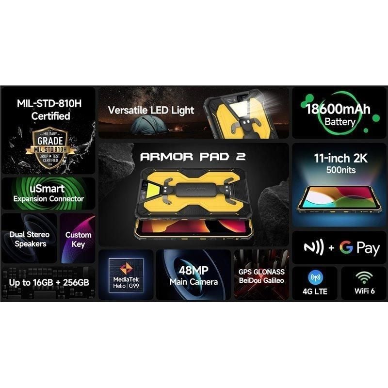 Tablet rugerizada ulefone armor pad 2 11/ 8gb/ 256gb/ octacore/ 4g/ negro y amarillo - Imagen 4