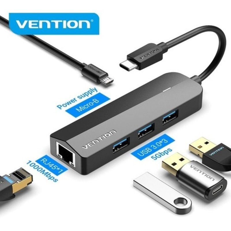 Hub usb tipo-c vention tgpbb/ 3xusb/ 1xrj45/ 1xmicro b pd - Imagen 2