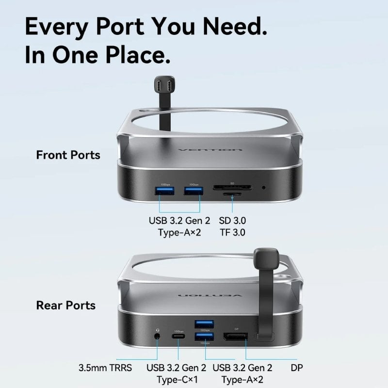 Docking para mac mini usb tipo-c vention thihag/ ranura ssd m.2/ 4xusb/ 1xusb tipo-c/ 1xdisplayport 4k/ 1xlector tarjetas/ - Imagen 3
