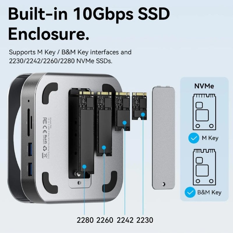 Docking para mac mini usb tipo-c vention thihag/ ranura ssd m.2/ 4xusb/ 1xusb tipo-c/ 1xdisplayport 4k/ 1xlector tarjetas/ - Imagen 4