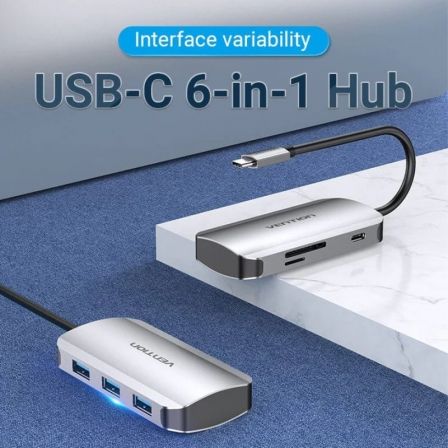 Docking usb tipo-c vention tnhhb/ 3xusb/ 1xusb tipo-c pd/ 1xlector tarjetas sd y microsd/ gris - Imagen 5