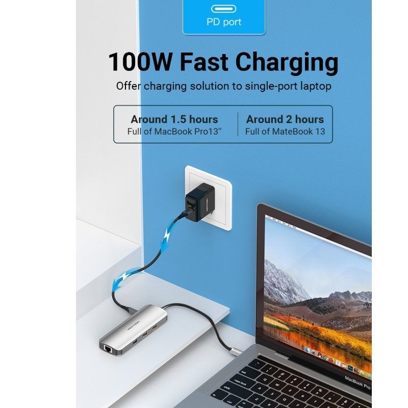 Docking usb tipo-c vention tokhb/ 1xhdmi 4k/ 3xusb/ 1xusb tipo-c pd/ 1xrj45/ 1xlector tarjetas sd y microsd/ gris - Imagen 3