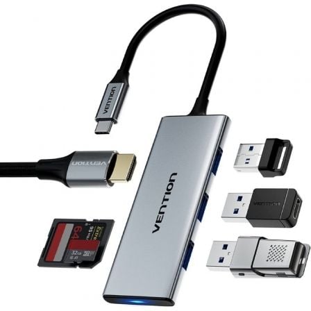 Docking usb tipo-c vention tophb/ 1xhdmi/ 3xusb/ 1xlector tarjetas sd y microsd/ gris - Imagen 5
