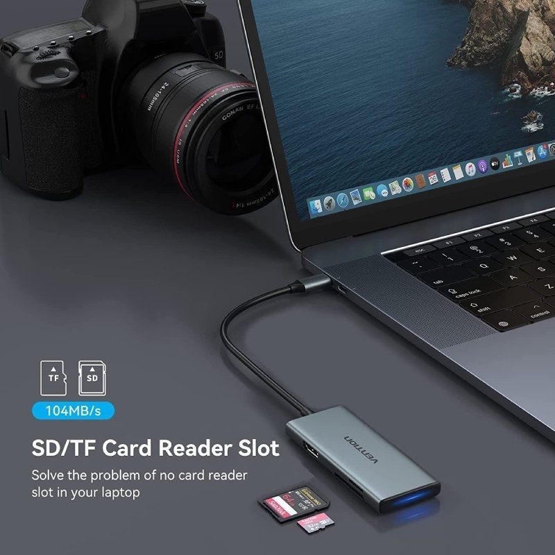 Docking usb tipo-c vention tophb/ 1xhdmi/ 3xusb/ 1xlector tarjetas sd y microsd/ gris - Imagen 3