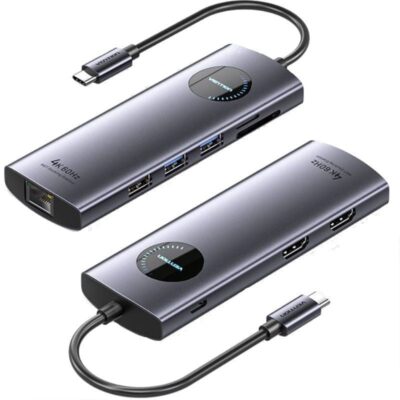 Docking usb tipo-c vention tqvhb/ 2xhdmi 4k/ 3xusb/ 1xrj45/ 1xlector de tarjetas/ 1xusb tipo-c pd/ gris