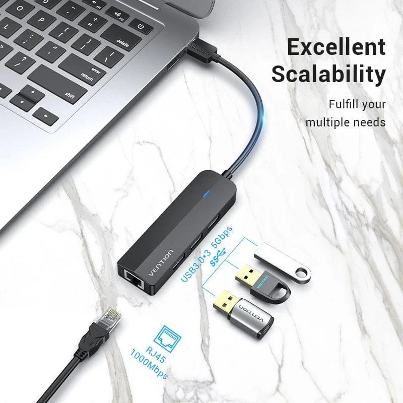 Hub usb 3.0 vention chnbb/ rj45/ 3xusb/ 1xmicrousb pd - Imagen 3