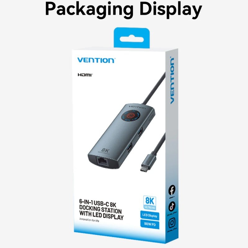 Docking usb tipo-c vention tqzhb/ rj45/ 2xusb/ 1xusb tipo-c/ 1xhdmi/ 1xusb tipo-c pd/ gris - Imagen 5
