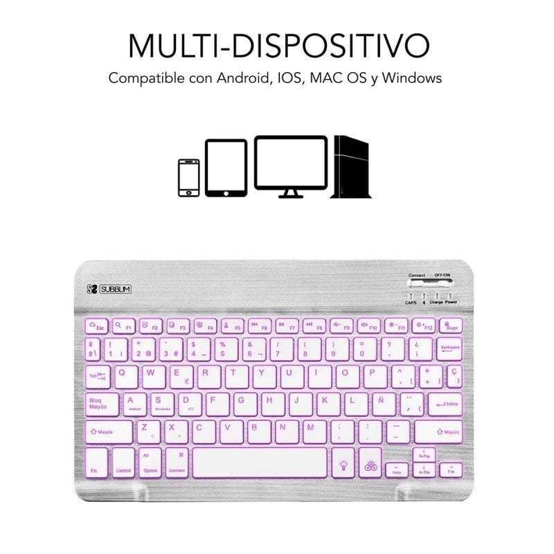 Teclado compacto inalámbrico subblim smart backlit/ plata - Imagen 2