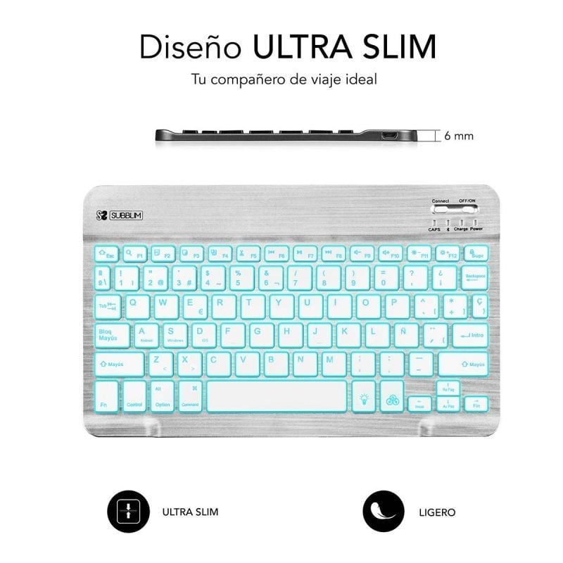 Teclado compacto inalámbrico subblim smart backlit/ plata - Imagen 3